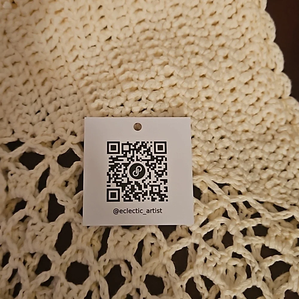 Hand Crafted Crochet Crop-Top Handmade Fishnet Swim Design Cream Summer Layer OS - Picture 13 of 17
